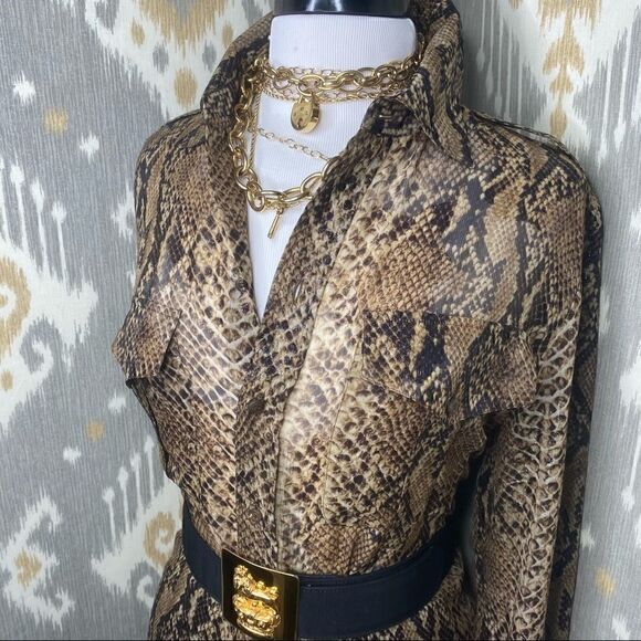 Ralph Lauren Purple Label Tops - Ralph Lauren Pre-Fall 2021 Collection Natalie Snakeskin Shine On Crepe Blouse